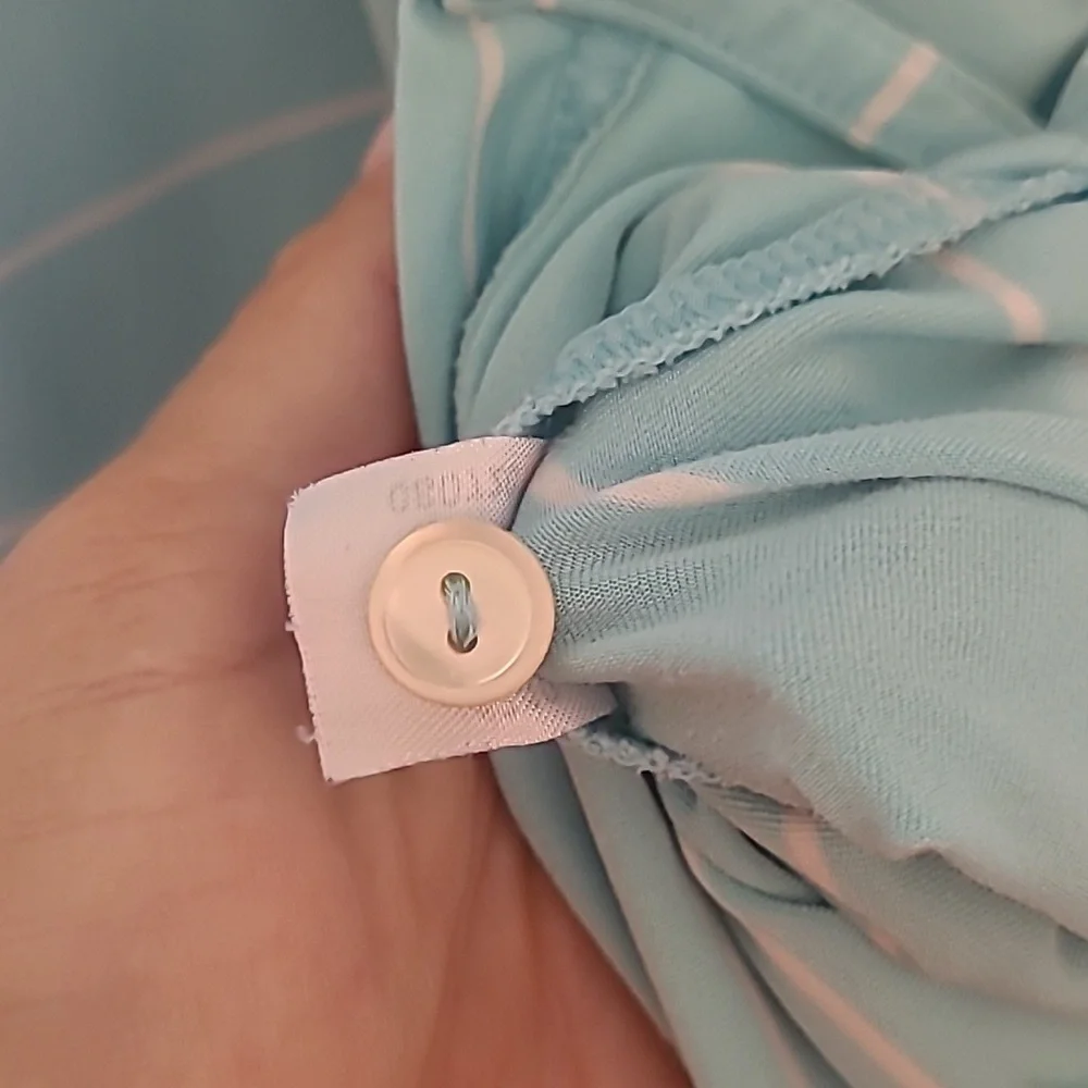 Peter Millar size Large Summer Comfort Aqua White Striped Golf Shirt Flaw
